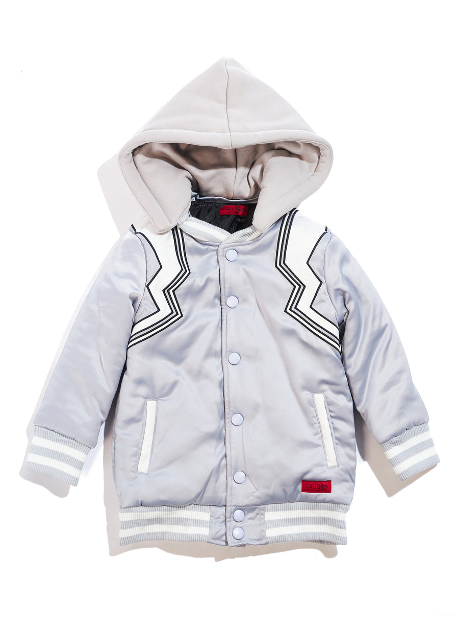 Hooded Varsity Jacket (Light Grey)