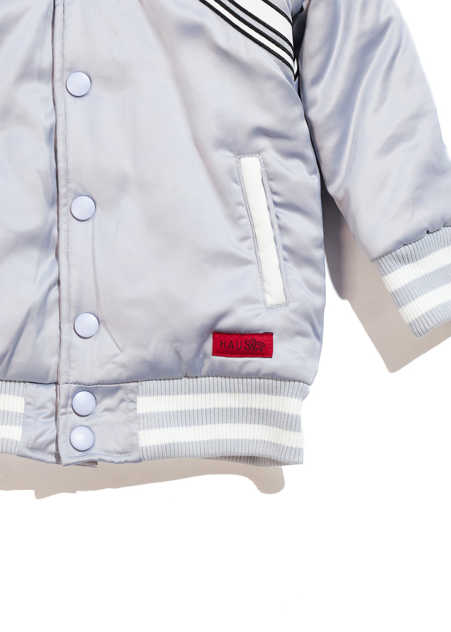 Hooded Varsity Jacket (Light Grey)