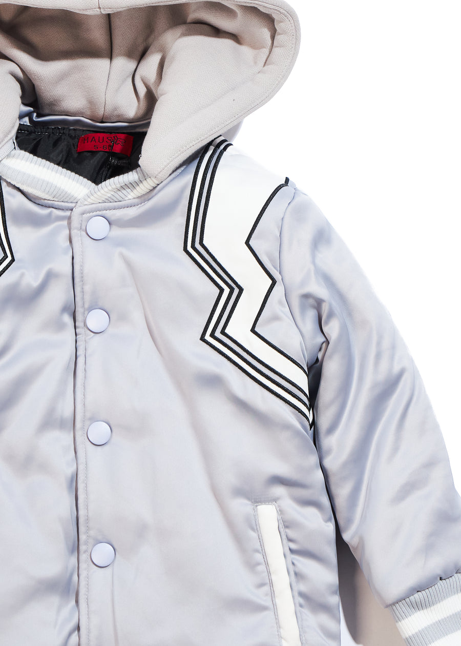 Hooded Varsity Jacket (Light Grey)