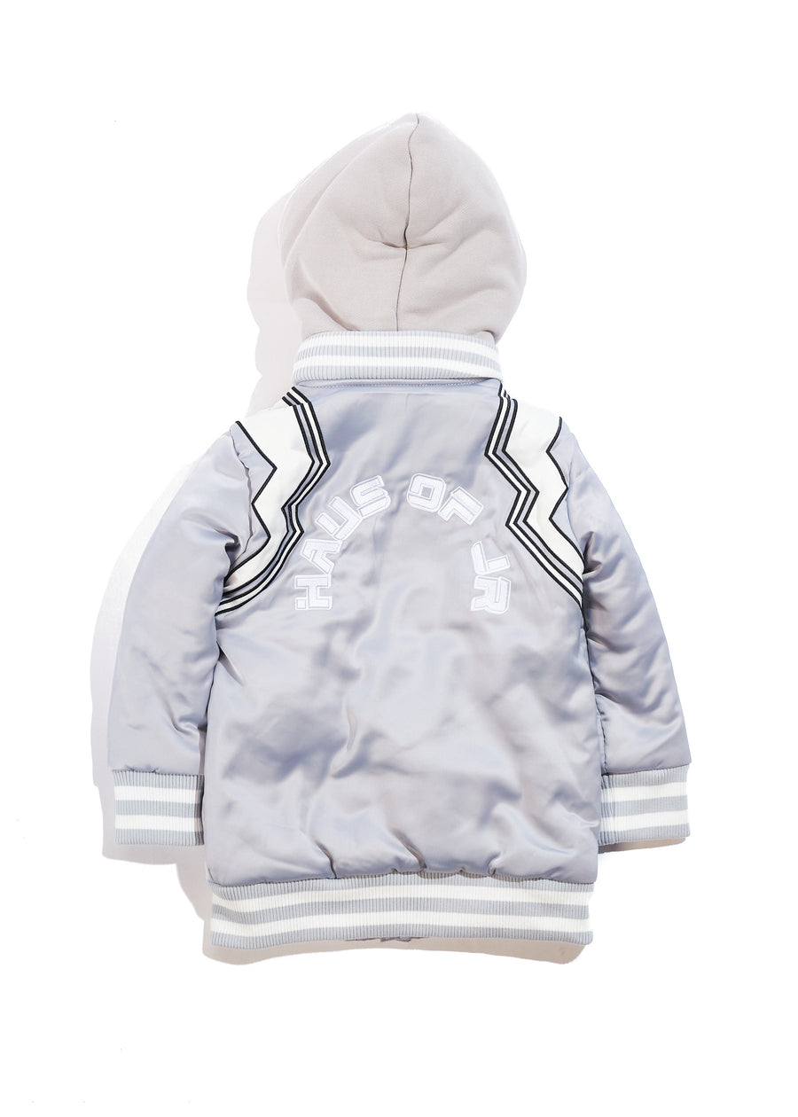 Hooded Varsity Jacket (Light Grey)