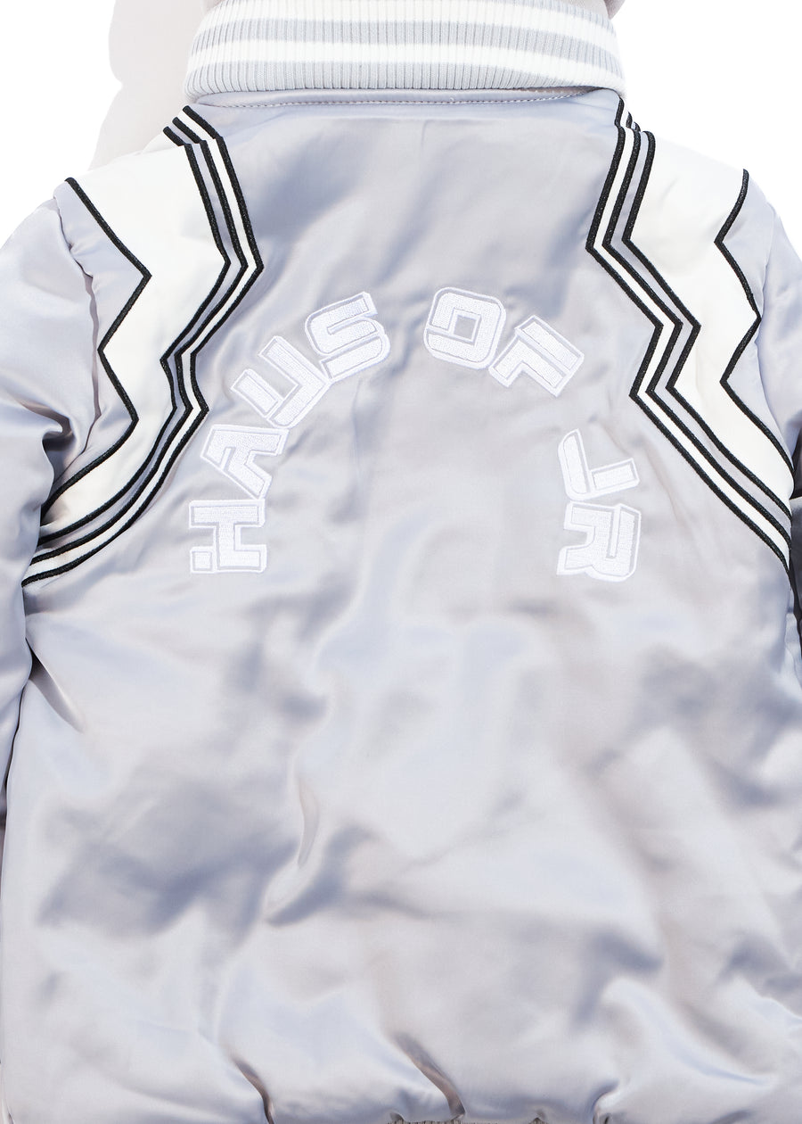 Hooded Varsity Jacket (Light Grey)