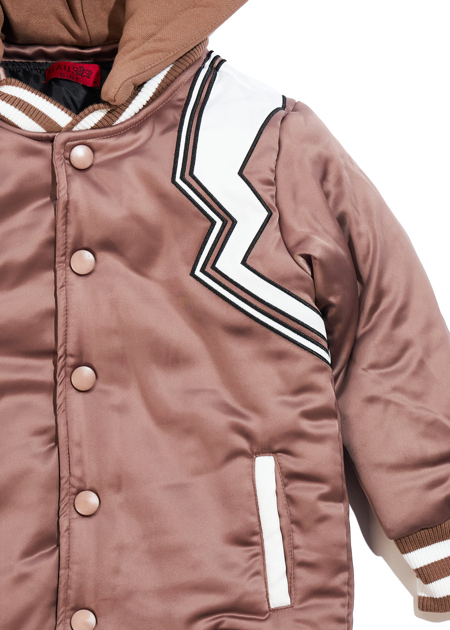 Hooded Varsity Jacket (Brown)
