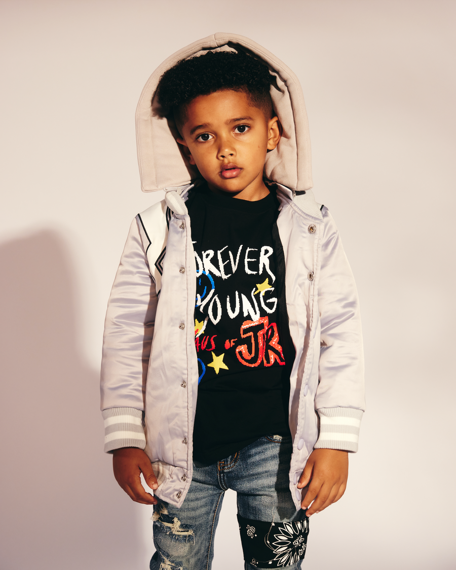 Hooded Varsity Jacket (Light Grey)