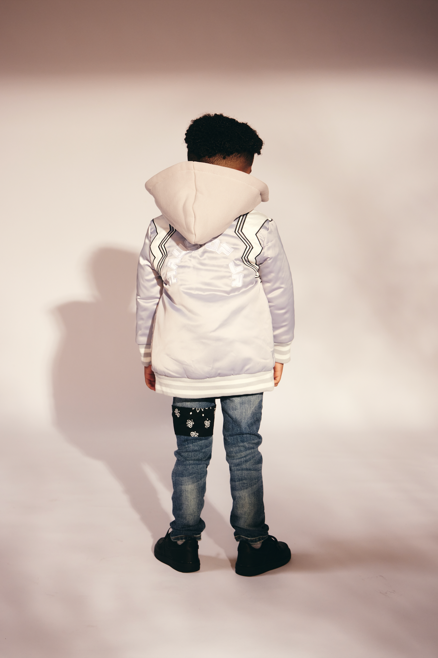 Hooded Varsity Jacket (Light Grey)