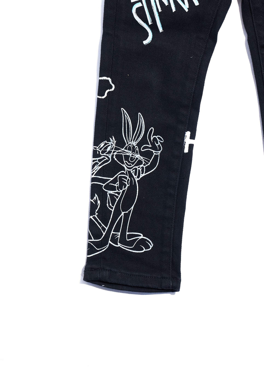 Looney Boss Denim (Black) Bottoms Haus of JR 