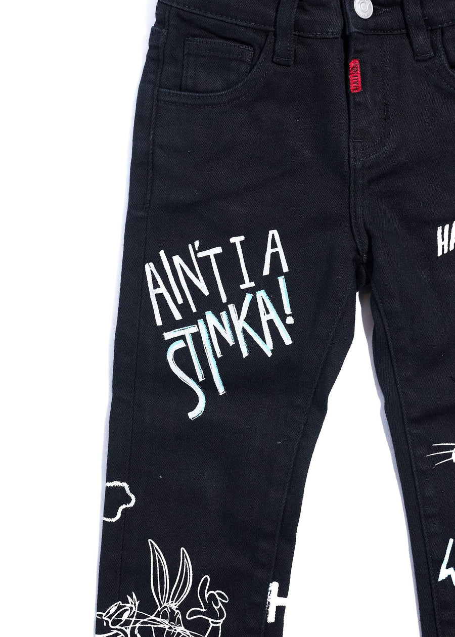 Looney Boss Denim (Black) Bottoms Haus of JR 