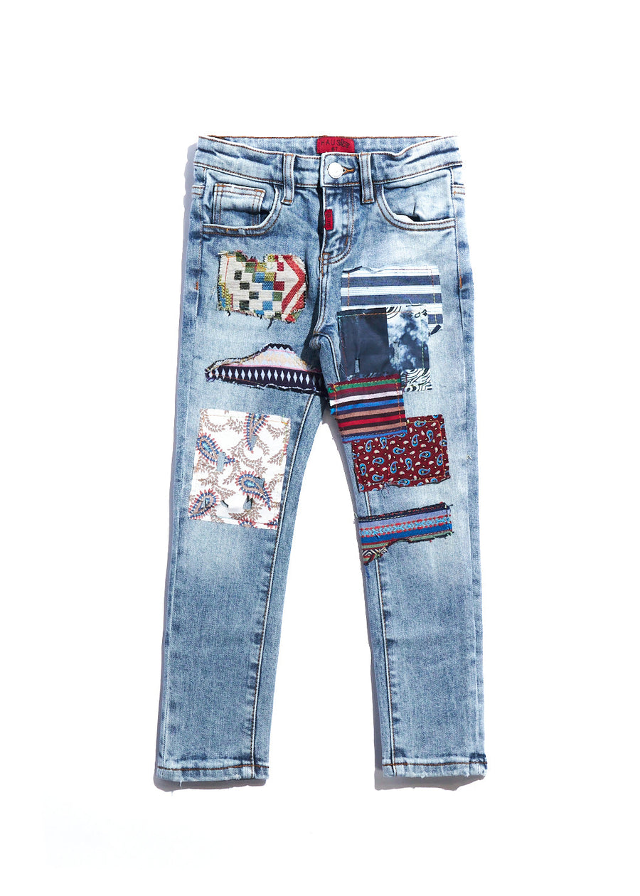 West Denim (Blue Patchwork) Bottoms Haus of JR 