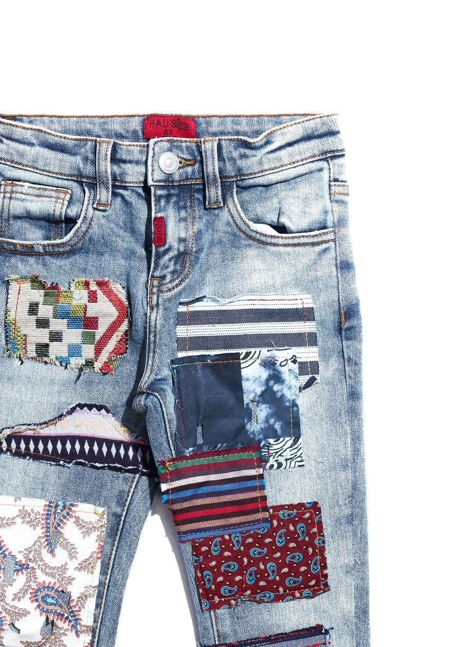 West Denim (Blue Patchwork) Bottoms Haus of JR 