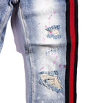 Leonard Striped Denim (Indigo Red) Bottoms Haus of JR 