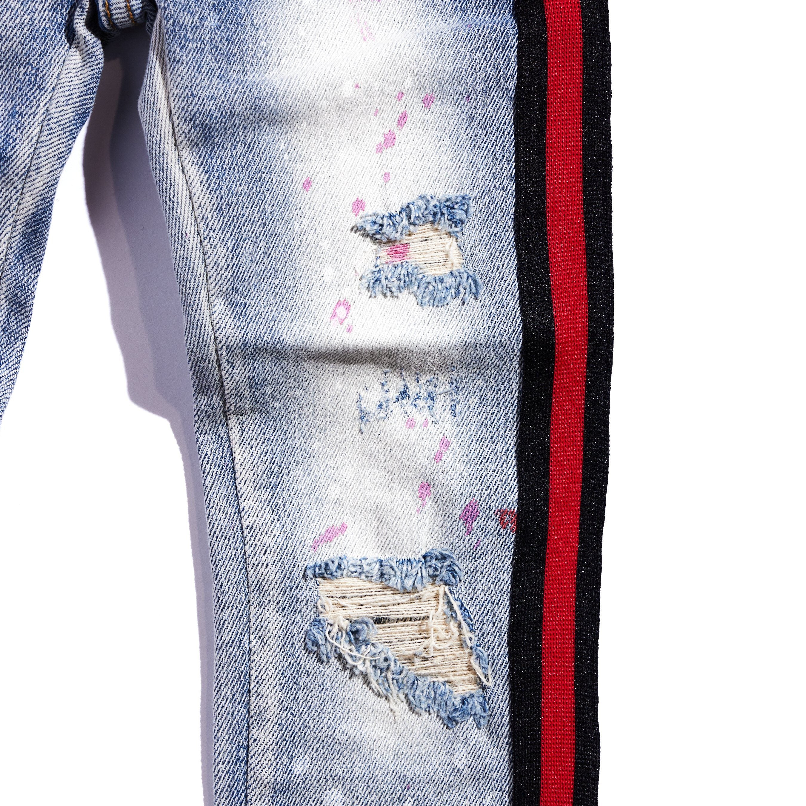Leonard Striped Denim (Indigo Red) Bottoms Haus of JR 