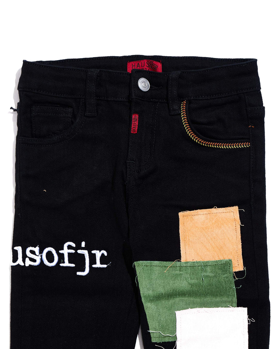 Keanu Denim (Black Patchwork) Bottoms Haus of JR 