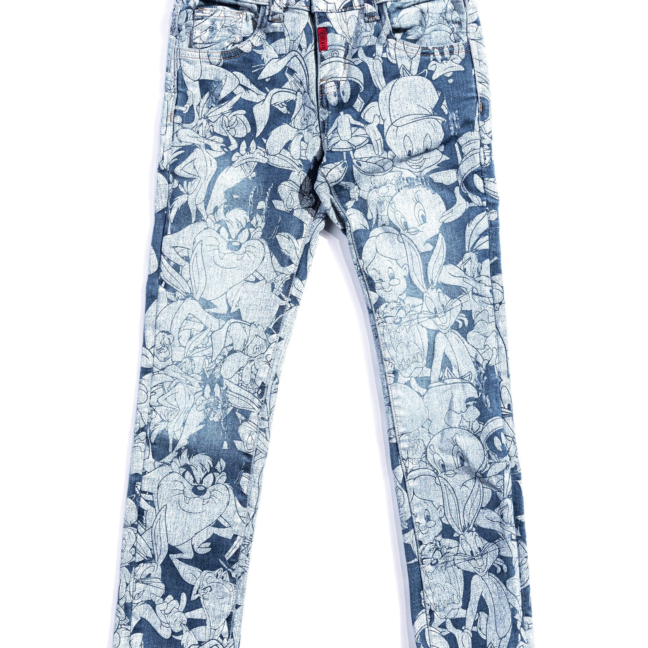 Looney Allover Denim (Blue) Bottoms Haus of JR 