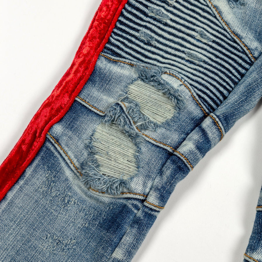 Violet Velour Biker Denim (Indigo Red) - Haus of JR
