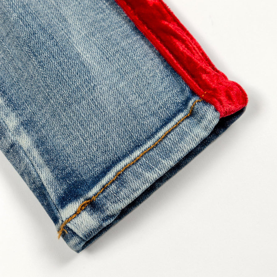 Violet Velour Biker Denim (Indigo Red) - Haus of JR