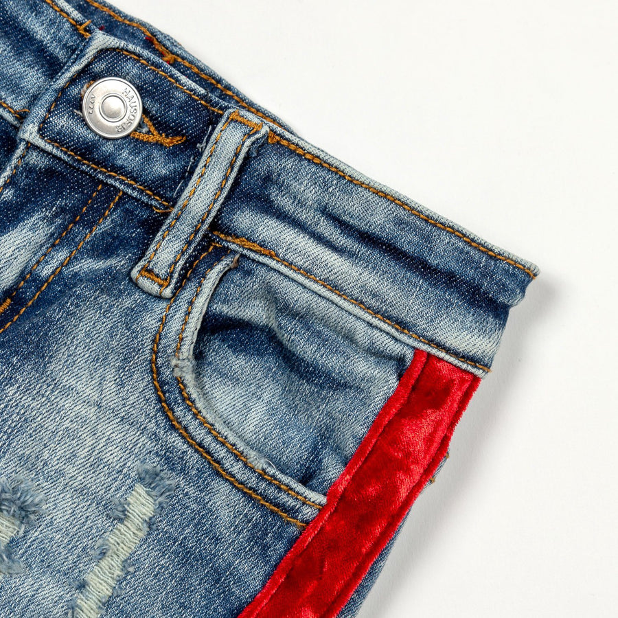 Violet Velour Biker Denim (Indigo Red) - Haus of JR