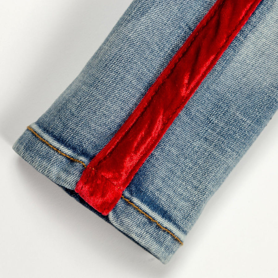 Violet Velour Biker Denim (Indigo Red) - Haus of JR