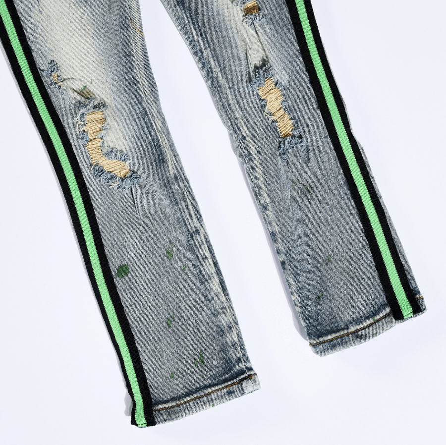 Leonard Striped Denim (Green Stripe) - Haus of JR