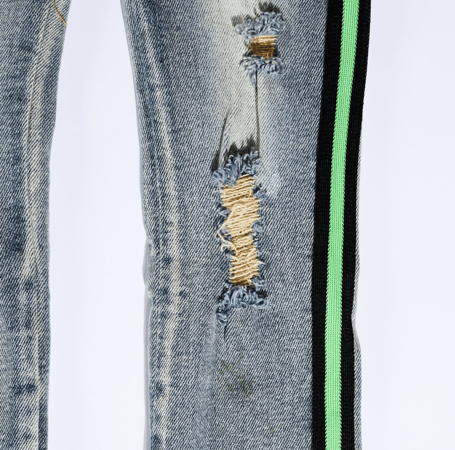 Leonard Striped Denim (Green Stripe) - Haus of JR