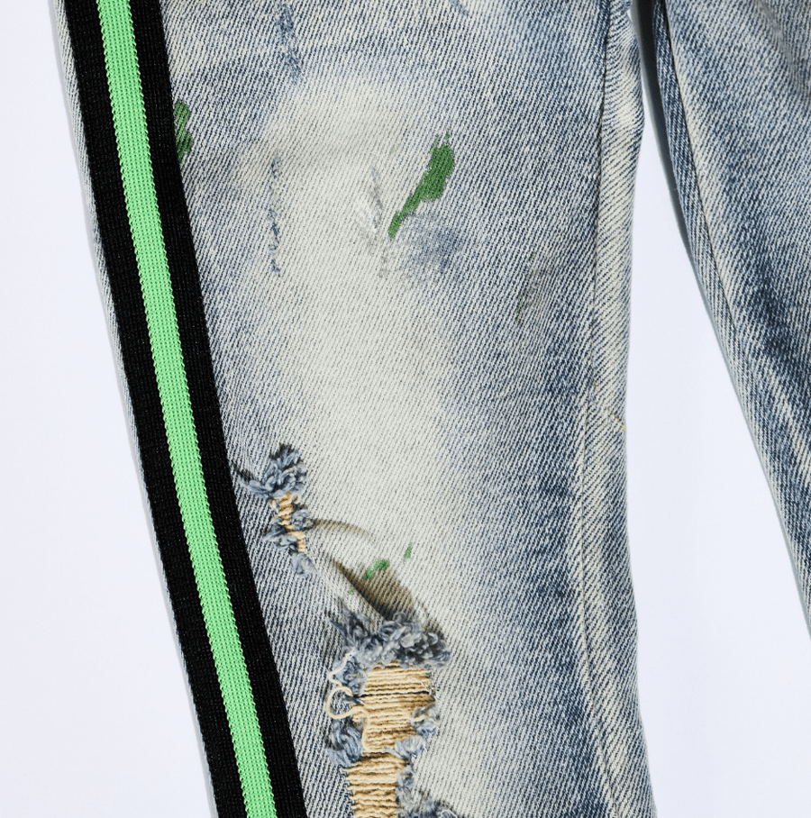 Leonard Striped Denim (Green Stripe) - Haus of JR